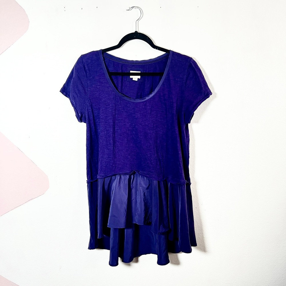 Anthropologie Postmark Peplum Top Large Purple Ruffle Tiered Boho Lagenlook